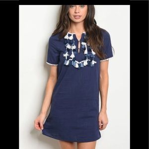 Loveriche for Anthropologie Navy Tassel Mini Dress